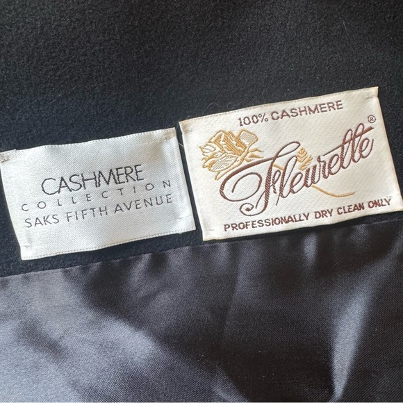 Saks Fifth Avenue Fleurette Cashmere Coat Black Long Single Button Collared 12 - Picture 6 of 12